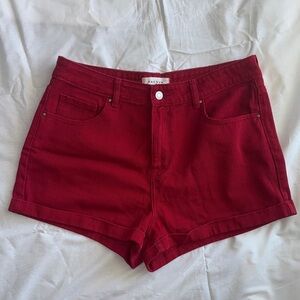 PacSun Women's Red High-Rise Cuffed Denim Shorts